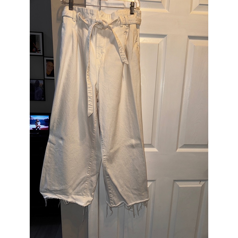 J Brand White Wide Leg Crop Jeans Paperbag Waist Casual Size 32 - Picture 8 of 12